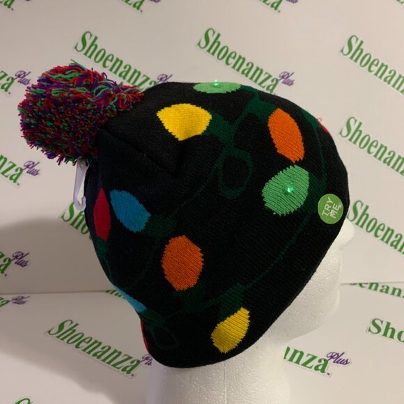 Ugly Christmas Hat Be Jolly Beanie Lights Light Up Pom Cap Black One Size - Picture 5 of 7